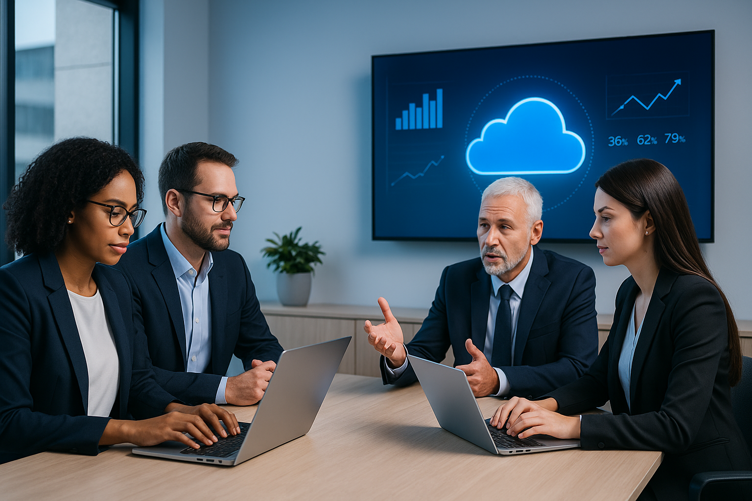 Team collaborating in a modern office